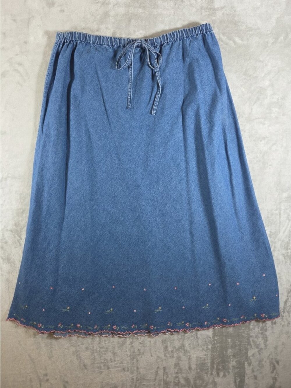 Vtg Victoria Jones Boho Chic Denim Maxi Skirt Cottagecore Embroidered Floral 2X